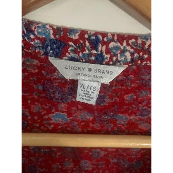 Lucky Brand Size XL/TG  Red Blue Paisley Print Peasant Top Lagenlook Boho - Picture 3 of 14